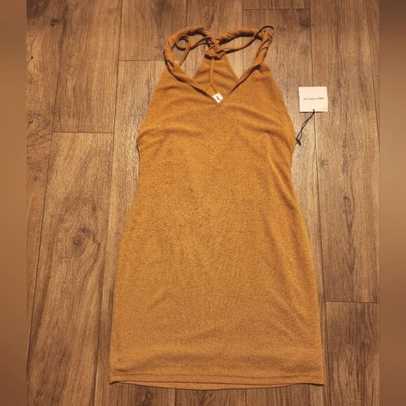 Superdown X Revolve Lily Twisted Strap Mini Dress Camel Orange Size L - Picture 4 of 8
